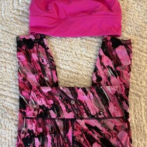 Lululemon Athletica Pink bra and wonder train HR “25 pink/ multi leggings